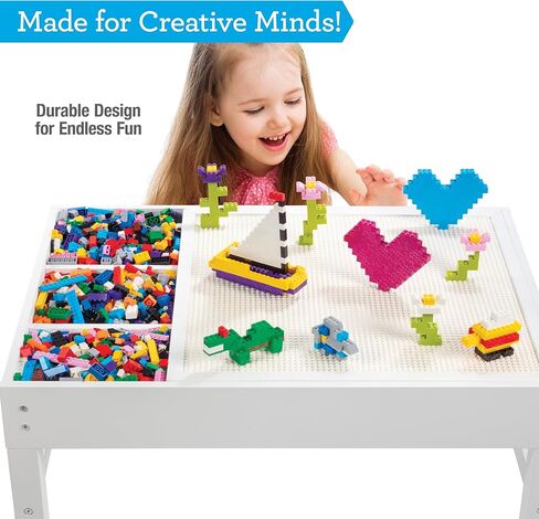 طاولة تشغيل البناء من الطوب W 4 مقصورات تخزين و 1000 طوب قوس قزح - بناء ومكدس قطع كتلة على شبكة اللوحات الطاولة المتوافقة مع LEGO - لعبة ممتعة للأطفال ، 3+ هدية in Kuwait
