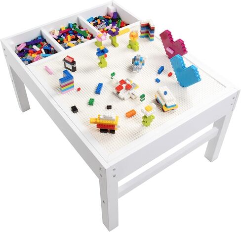 طاولة تشغيل البناء من الطوب W 4 مقصورات تخزين و 1000 طوب قوس قزح - بناء ومكدس قطع كتلة على شبكة اللوحات الطاولة المتوافقة مع LEGO - لعبة ممتعة للأطفال ، 3+ هدية in Kuwait