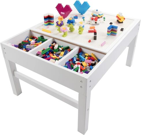 طاولة تشغيل البناء من الطوب W 4 مقصورات تخزين و 1000 طوب قوس قزح - بناء ومكدس قطع كتلة على شبكة اللوحات الطاولة المتوافقة مع LEGO - لعبة ممتعة للأطفال ، 3+ هدية in Kuwait