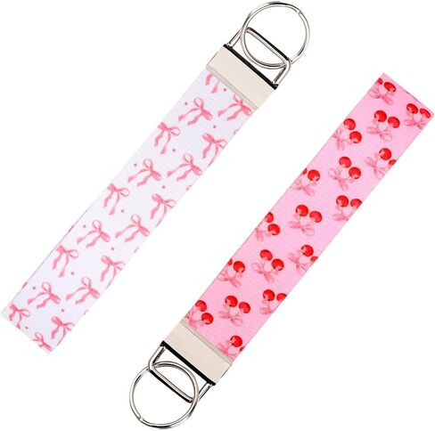 Funmemoir Pink Bow Keychain Wristlets Cherry Bow Wristlet Lanyards Strap Holders for Keys Wristlet Strap for Women in Saudi Arabia