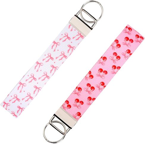 Funmemoir Pink Bow Keychain Wristlets Cherry Bow Wristlet Lanyards Strap Holders for Keys Wristlet Strap for Women in Saudi Arabia