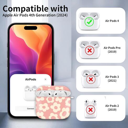 Cute Case Cover Compatible with AirPods 4th Generation 2024, Shockproof for Women & Girls with Golden Round Buckle – Protective, Anti-Drop Design(Cute Watercolor Flower) in Saudi Arabia