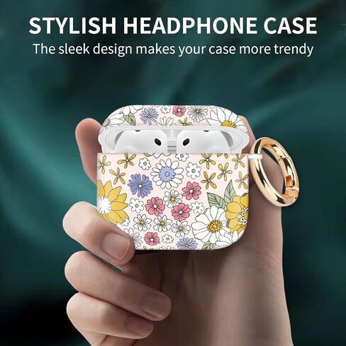 Cute Case Cover Compatible with AirPods 4th Generation 2024, Shockproof for Women & Girls with Golden Round Buckle – Protective, Anti-Drop Design(Cute Watercolor Flower) in Saudi Arabia
