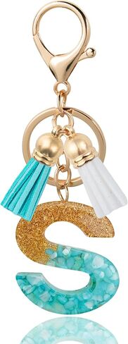 Initial Letter Keychain Cute Resin with 2 PU Tassel, Letter Keychain for Backpack Charms, Initial Keychains for Women in Kuwait