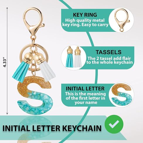 Initial Letter Keychain Cute Resin with 2 PU Tassel, Letter Keychain for Backpack Charms, Initial Keychains for Women in Kuwait