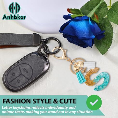 Initial Letter Keychain Cute Resin with 2 PU Tassel, Letter Keychain for Backpack Charms, Initial Keychains for Women in Kuwait
