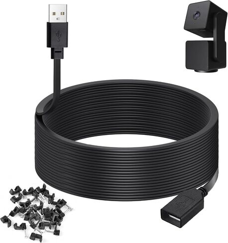 50ft Power Extension Cable Compatible with Blink Mini 2, WyzeCam v4 and Pan v3, Tapo C120, Kasa Indoor, YI Pro, eufyCam E220 Security Cameras - 15m Long Flat USB Male to Female Charging Cord, White in Saudi Arabia