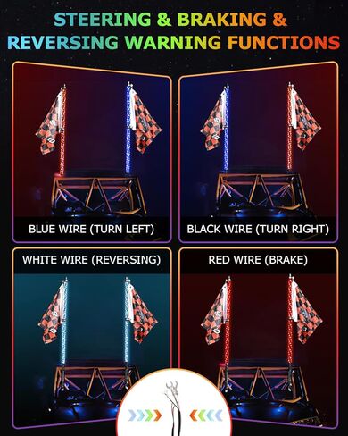 Autoommo 4ft RGB LED LED LIGHT (2 Pack) - 3x Ultra Wright W/Turn & Brake Sync ، Music Sync ، App/Remote ، 366 Modes - IP68 HOTERNA HOYNENA CHIPS W/6 Flags لـ UTV ATV SX RZR Can -Am in Kuwait