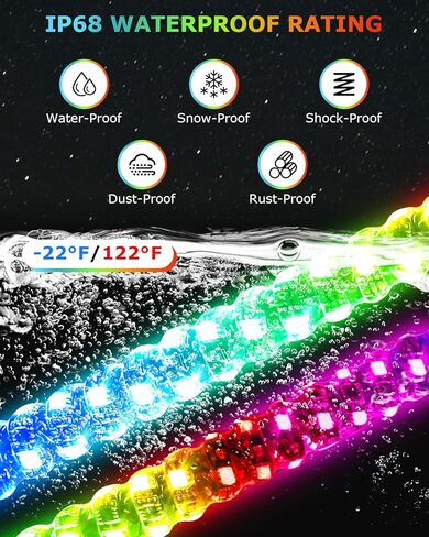Autoommo 4ft RGB LED LED LIGHT (2 Pack) - 3x Ultra Wright W/Turn & Brake Sync ، Music Sync ، App/Remote ، 366 Modes - IP68 HOTERNA HOYNENA CHIPS W/6 Flags لـ UTV ATV SX RZR Can -Am in Kuwait
