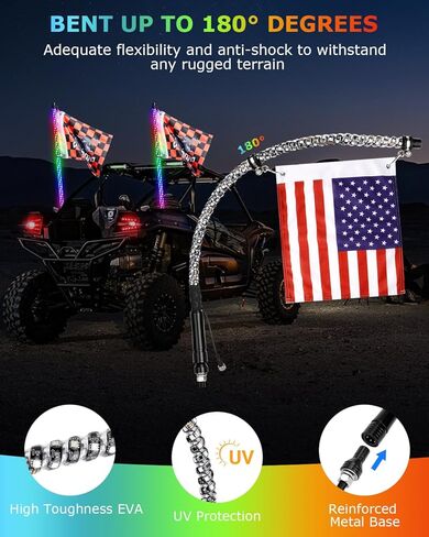 Autoommo 4ft RGB LED LED LIGHT (2 Pack) - 3x Ultra Wright W/Turn & Brake Sync ، Music Sync ، App/Remote ، 366 Modes - IP68 HOTERNA HOYNENA CHIPS W/6 Flags لـ UTV ATV SX RZR Can -Am in Kuwait