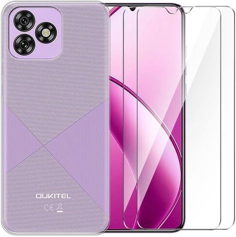 Case for Oukitel C53 + Glass Screen Protector Tempered Film - Transparent Silicone Soft Flexible Bumper Shockproof TPU Protective Cover Shell for Oukitel C53 (Clear) in Saudi Arabia