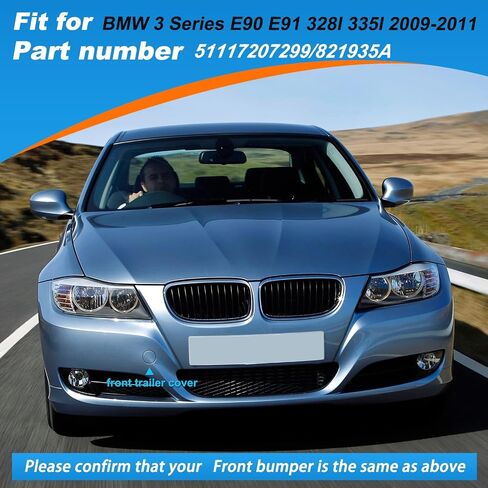 Front Bumper Tow Hook Cover Fit for BMW 3 Series E90 E91 328I 335I 2009 2010 2011 Towing Eye Cap 51117207299 821935A (Black, Right Passenger Side) Xinpinsai in Saudi Arabia
