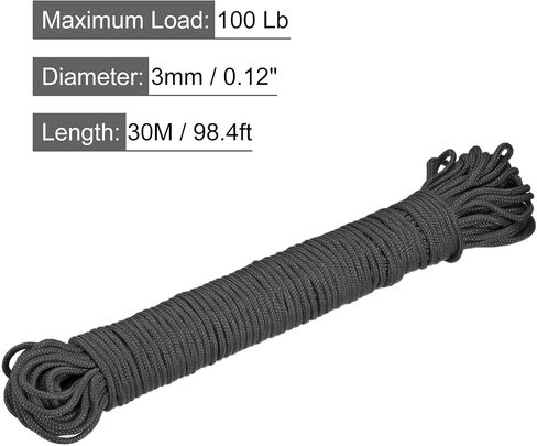 MECCANIXITY Polypropylene Rope Braid Cord 30M/98.4ft 1/8" Black for Indoor Outdoor Camping Clothes Line in Saudi Arabia