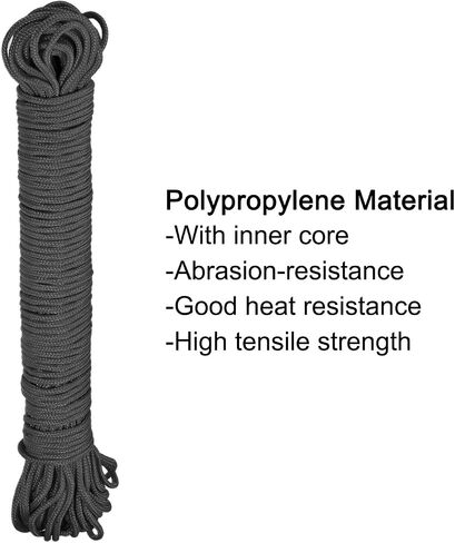 MECCANIXITY Polypropylene Rope Braid Cord 30M/98.4ft 1/8" Black for Indoor Outdoor Camping Clothes Line in Saudi Arabia