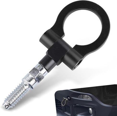 خطاف مقطورة المسمار الأمامي للسيارة ، حلقة سحب مركبة معدنية ، حلقة قابلة للطي مقطورة شديدة العمل ، متوافقة مع 1992-2012 BMW 3 Series E36 E46 E90 E91 E92 323 325 330 330 (Black) in Kuwait