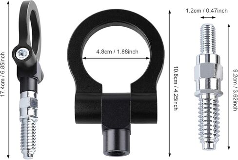 خطاف مقطورة المسمار الأمامي للسيارة ، حلقة سحب مركبة معدنية ، حلقة قابلة للطي مقطورة شديدة العمل ، متوافقة مع 1992-2012 BMW 3 Series E36 E46 E90 E91 E92 323 325 330 330 (Black) in Kuwait