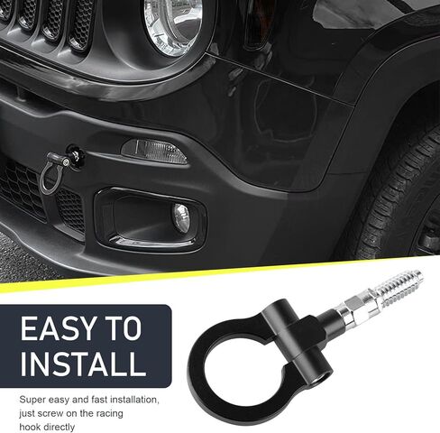 خطاف مقطورة المسمار الأمامي للسيارة ، حلقة سحب مركبة معدنية ، حلقة قابلة للطي مقطورة شديدة العمل ، متوافقة مع 1992-2012 BMW 3 Series E36 E46 E90 E91 E92 323 325 330 330 (Black) in Kuwait