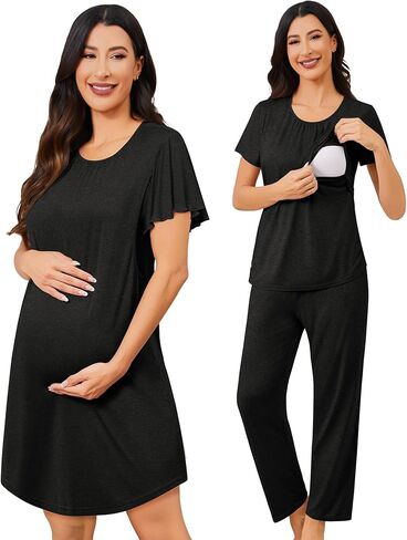 Swomog 3pcs تمريض الأمومة ثوب نوم و Pajamas مجموعة قصيرة الأكمام PJs لمجموعات صالة الحمل في المستشفى الرضاعة الطبيعية in Kuwait