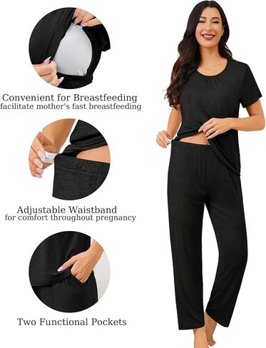 Swomog 3pcs تمريض الأمومة ثوب نوم و Pajamas مجموعة قصيرة الأكمام PJs لمجموعات صالة الحمل في المستشفى الرضاعة الطبيعية in Kuwait