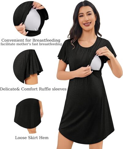 Swomog 3pcs تمريض الأمومة ثوب نوم و Pajamas مجموعة قصيرة الأكمام PJs لمجموعات صالة الحمل في المستشفى الرضاعة الطبيعية in Kuwait