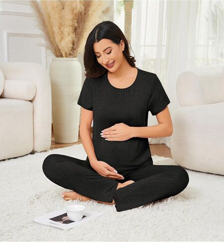 Swomog 3pcs تمريض الأمومة ثوب نوم و Pajamas مجموعة قصيرة الأكمام PJs لمجموعات صالة الحمل في المستشفى الرضاعة الطبيعية in Kuwait