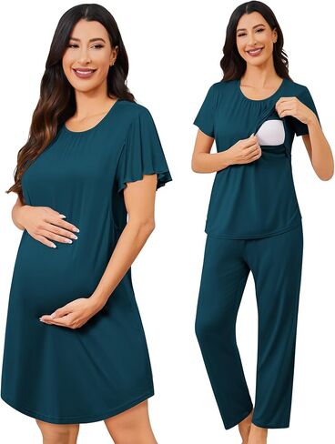 Swomog 3pcs تمريض الأمومة ثوب نوم و Pajamas مجموعة قصيرة الأكمام PJs لمجموعات صالة الحمل في المستشفى الرضاعة الطبيعية in Kuwait