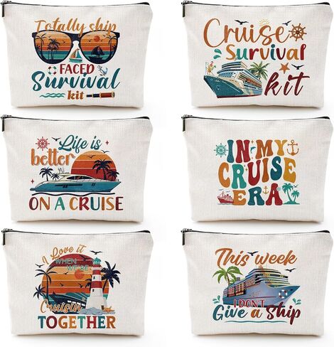 Cruise Essential Gifts for Women - 6 Pcs Waterproof Cruise Gift Exchange Ideas Cosmetic Bag, Life Is Better Cruise Gifts Alaska Cruise Essentials for Women, Cruise Essentials 2025 Women in Saudi Arabia