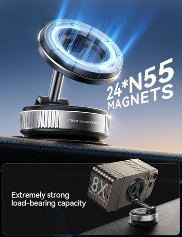 JOYROOM Magsafe Suction Cup Phone Mount, Vacuum Magnetic Phone Holder for Car, 360° Metal Strut Car Mount for iPhone 16 Pro Max Plus/iPhone 15 14 13 12 & Android Magsafe Case, Silver in Saudi Arabia