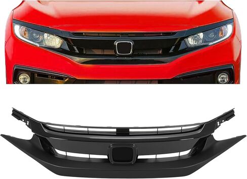 KUAFU Front Bumper Upper Grille Grill Compatible with 2019-2021 Honda Civic Painted Glossy Black in Saudi Arabia