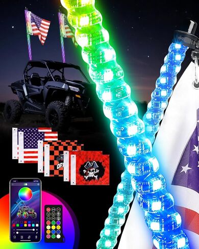 Autoommo 4ft RGB LED LED LIGHT (2 Pack) - 3x Ultra Wright W/Turn & Brake Sync ، Music Sync ، App/Remote ، 366 Modes - IP68 HOTERNA HOYNENA CHIPS W/6 Flags لـ UTV ATV SX RZR Can -Am in Kuwait