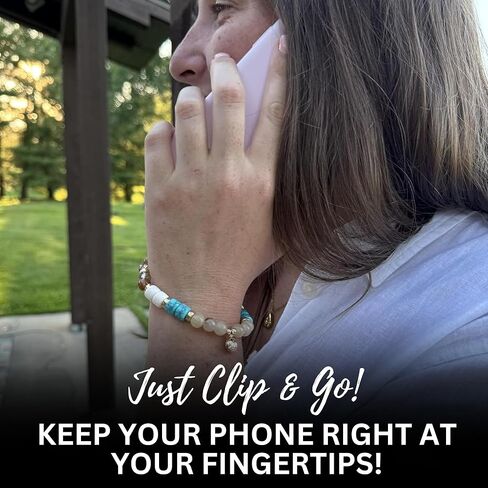 Clip and Go Phone Charm (Dainty Pearl W/Gold Beads) - Hands Free Phone Wrist Strap - Multifunctional Women’s Bracelet or Necklace Holder On Strap for Purse (Nina Collection) in Kuwait