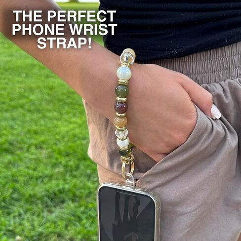 Clip and Go Phone Charm (Dainty Pearl W/Gold Beads) - Hands Free Phone Wrist Strap - Multifunctional Women’s Bracelet or Necklace Holder On Strap for Purse (Nina Collection) in Kuwait