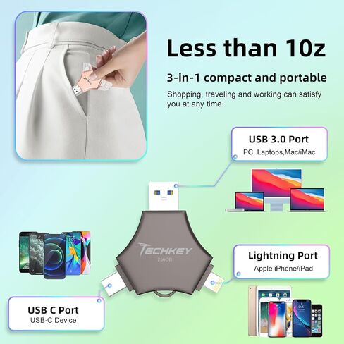 USB 3.0 Flash Drive 64gb for iPhone, 3in1 External Memory Picture Keeper Storage Stick for Photo/Video/Data Saver/Backup, V7.99High Speed Thumb Drives for iPhone/iPad/Android/PC - Putty in Saudi Arabia