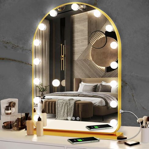 Thekla Gold Arch Hollywood Vanity Mirror مع أضواء لجدار مكتب المكياج الجدار القابل للفصل in Kuwait