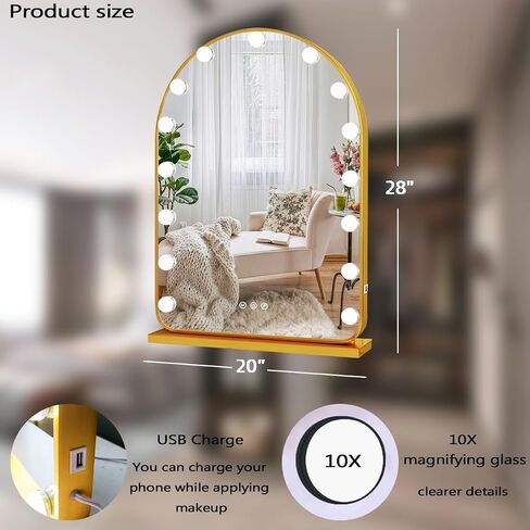 Thekla Gold Arch Hollywood Vanity Mirror مع أضواء لجدار مكتب المكياج الجدار القابل للفصل in Kuwait