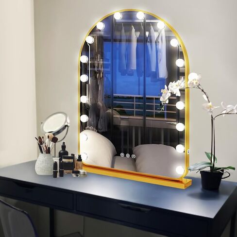 Thekla Gold Arch Hollywood Vanity Mirror مع أضواء لجدار مكتب المكياج الجدار القابل للفصل in Kuwait