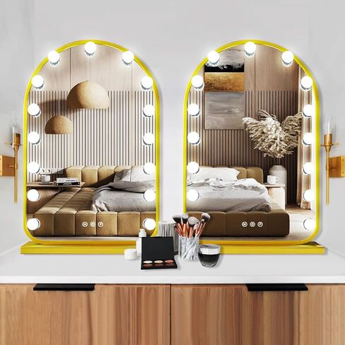 Thekla Gold Arch Hollywood Vanity Mirror مع أضواء لجدار مكتب المكياج الجدار القابل للفصل in Kuwait