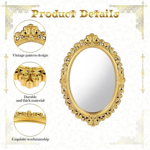 2PCS Vintage Decorative Wall Mirror Small Oval Wall Hanging Mirrors Antique Gold Carved Framed Mirror for Entryways Bedroom Living Room Dresser Decor in Saudi Arabia