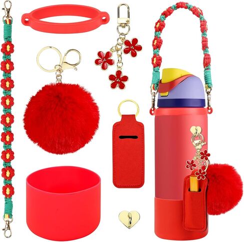 Comprehensive Compatible Owala Accessories Bundle: Silicone Boot for 24oz & 32oz Bottles, Charms, Handle, Strap, Rubber Bottoms, and Decorative Add-ons for Your Compatible Owala Water Bottle, Pink in Saudi Arabia
