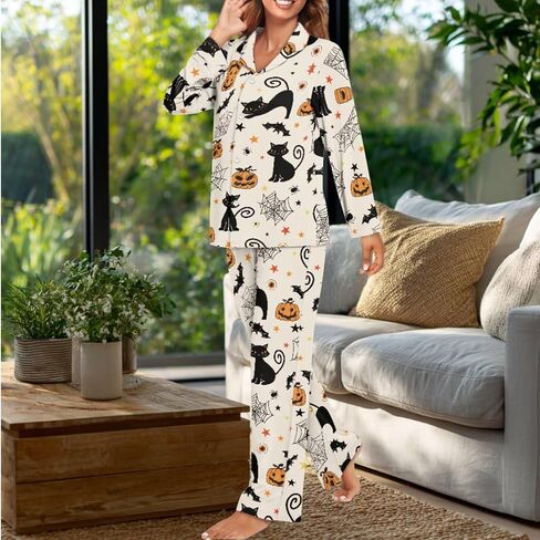 Button Up Pj Set Matching Pajamas Long Sleeve Sleepwear Soft Outfits 3 Pieces Cute Pjs Pajama with Bow Hair Band in Saudi Arabia