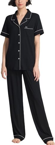 GYS Women's Pajama Set Bamboo Viscose Notch Collar Button Down Short Sleeve Top with Pants 2 Piece Sleepwear in Saudi Arabia