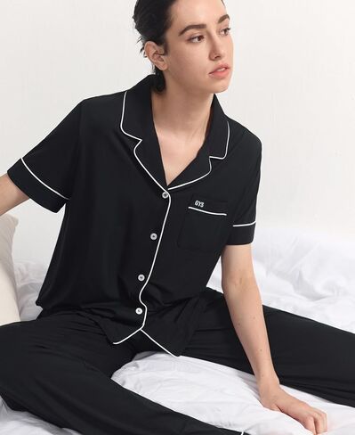 GYS Women's Pajama Set Bamboo Viscose Notch Collar Button Down Short Sleeve Top with Pants 2 Piece Sleepwear in Saudi Arabia