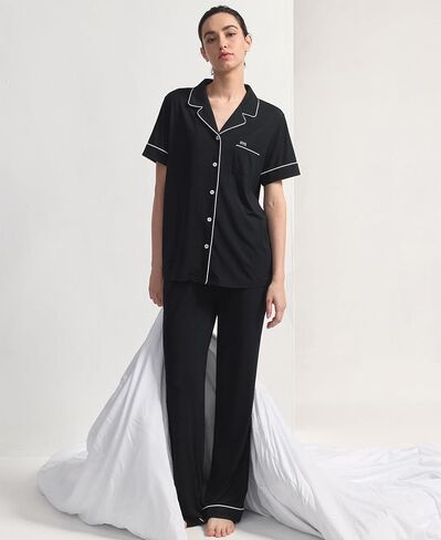 GYS Women's Pajama Set Bamboo Viscose Notch Collar Button Down Short Sleeve Top with Pants 2 Piece Sleepwear in Saudi Arabia