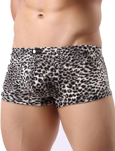 Men's Sexy Underwear Leopard Print Boxer Briefs Breathable Underpants Stretch Cheeky Trunks with Pouch S-XL in Saudi Arabia