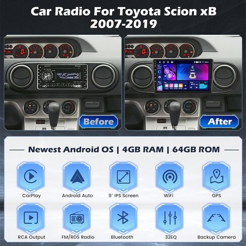 [2+64G] Hikity Android 13 Car Stereo for 2007-2016 Toyota Scion xB Radio with Wireless Carplay Android Auto Mirror Link, 9 Inch Touchscreen GPS WiFi Bluetooth FM RDS MIC Backup Camera SWC in Saudi Arabia