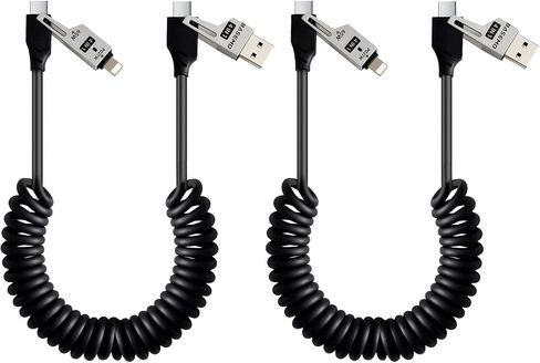 65W 2m 4-in-1 Retractable Coiled Charging Cable for Multiple Devices in Kuwait