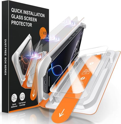 [3-Pack] Compatible with iPhone 15/16 Screen Protector with One-Step Installation Tray – HD Clarity, Eye Protection, 9H Hardness, Anti-Scratch, Bubble-Free, Military-Grade Glass Screen Protector in Saudi Arabia