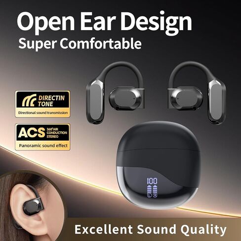 Open Ear Headphones Wireless Bluetooth 5.4, Open Ear Earbuds, Over Ear Earbuds, Sport Headphones for Workout Running, HiFi Stereo, Ultra Long Battery Life(Beige) in Saudi Arabia