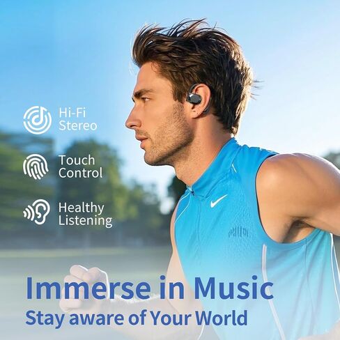 Open Ear Headphones Wireless Bluetooth 5.4, Open Ear Earbuds, Over Ear Earbuds, Sport Headphones for Workout Running, HiFi Stereo, Ultra Long Battery Life(Beige) in Saudi Arabia