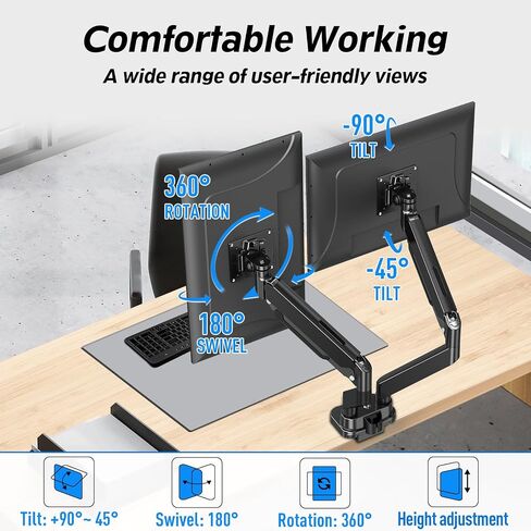 MOUNTUP Ultrawide Monitor Arm for 17-43 inch Curved Screen, Holds up to 33 lbs, Heavy Duty Monitor Desk Mount, Adjustable Gas Spring Arm, Computer Monitors Stand for Desk, VESA Mount in Kuwait
